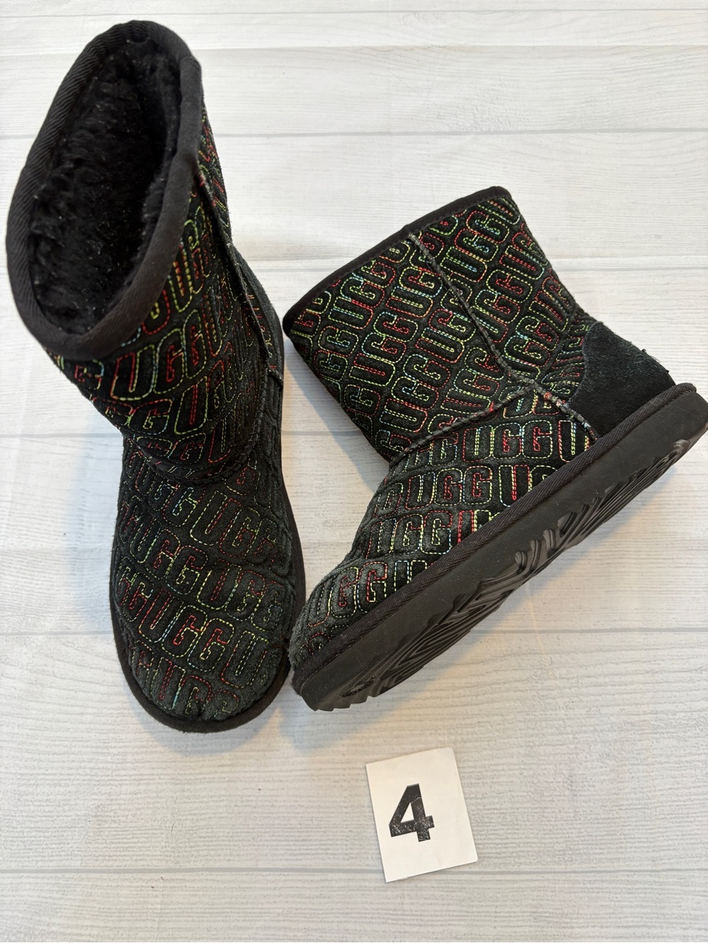 UGG Black Boots with Colorful Logo Pattern